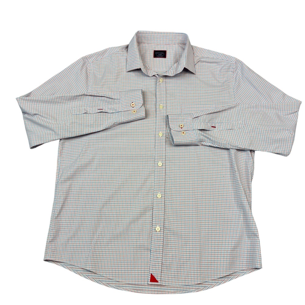 UNTUCKit Shirt Mens XL Slim Fit Red Blue Check Long Sleeve Performance Stretch